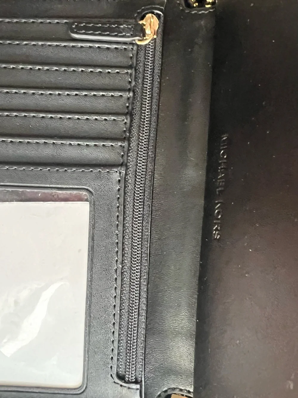 Michael Kors Black Pebbled Leather Wristlet Wallet with Gold MK Logo